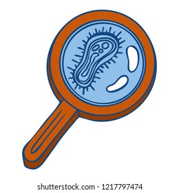 Virus under magnify glass icon. Hand drawn illustration of virus under magnify glass vector icon for web design