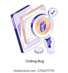 Virus under magnifying glass, coding bug