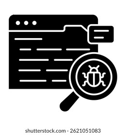 Virus under magnifying glass, debugging icon