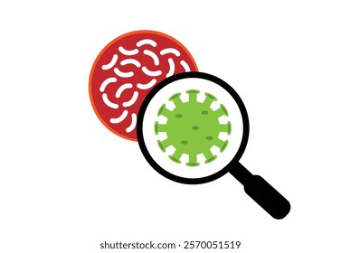 Virus under Magnifying Glass Flat Style. Health care and medicine concept vector art