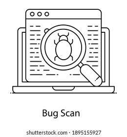 
Virus under magnifying glass, linear outline design of bug scan 