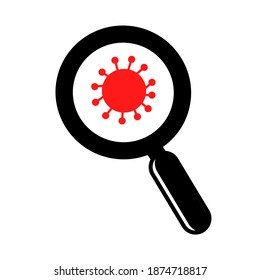 virus under a magnifying glass. study of the effects of coronavirus. Icon. vector flat illustration