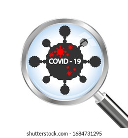 Virus under a magnifying glass, vector art illustration.