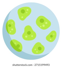 Virus bajo microscopio investigación de tecnología médica diseño de Plantilla de Ilustración vectorial de color plano