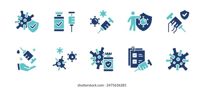 virus vaccine icon set coronavirus immunity vaccination syringe injection medicine element vector illustration