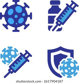 Virus vaccine icon set. Immunization concept health care protection. medical science and treatment.