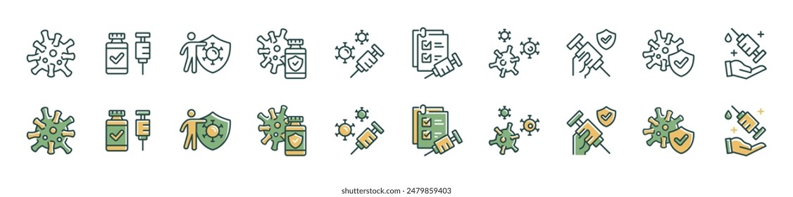 virus vaccine icon vector set coronavirus immunity medicine syringe health vaccination injection line signs illustration for web and app