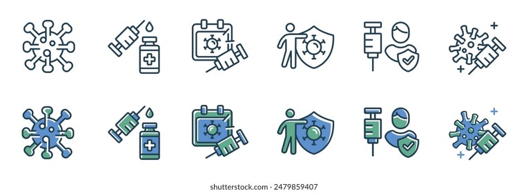 virus vaccine medicine injection icon vector set coronavirus health immunity vaccination syringe line signs illustration for web and app