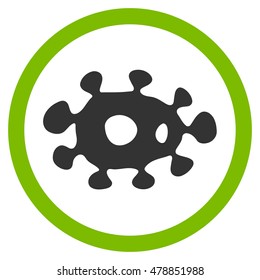 Virus vector bicolor rounded icon. Image style is a flat icon symbol inside a circle, eco green and gray colors, white background.