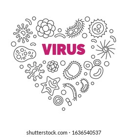 Virus vector concept linear heart. Vector illustration made with outline viruses icons