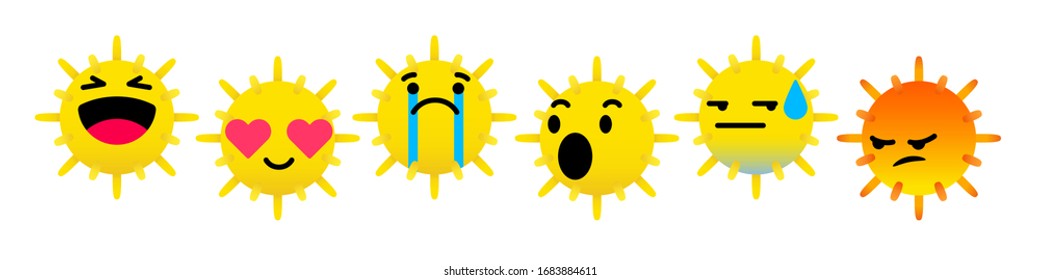 Virus vector, COVID-19 vector,  emoticon vector, emoji vector, virus emoticon, COVID-19 emoticon, virus emoji, virus symbols in love, laugh, wow, excited, sad, cry, angry emotions.