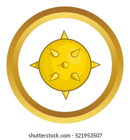 Virus vector icon in golden circle, cartoon style isolated on white background