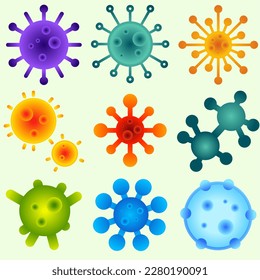 Vektor-Vektorgrafik-Set. Viren-Symbol zur Illustration von Coronavirus, Pandemie, Ausbruch oder Quarantäne. Covid-19 Illustration zum Design in Bezug auf Viren, Infektionen, Bakterien, Keime und Krankheiten