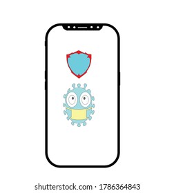virus vector wearing a mask on the cellphone screen