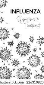 Virus-vertikaler Hintergrund im Skizzenstil. Handgezeichnete Bakterien, Keime, Mikroorganismen. Mikrobiologie, wissenschaftliches Design. Vektorgrafik im Skizzenstil