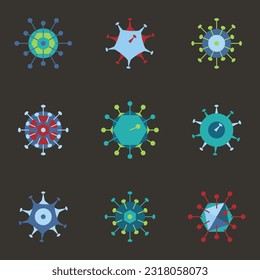 Virus virion icon set isolated circle logo molecular biology medical engineering germs microscopic virology science illness pathogen flu vaccine organism biochemistry illustration vector dark