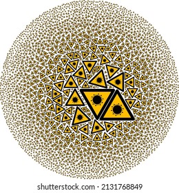 Los elementos de advertencia de virus se combinan en la colección esfera. Mosaico alrededor del icono de advertencia de virus. Collage abstracto de burbujas de esfera combinado con iconos de advertencia de virus.