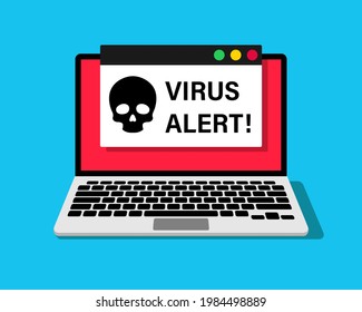Aviso de virus en la pantalla del portátil. Alerta de peligro en el ordenador. Concepto de seguridad en Internet. Ilustración del vector