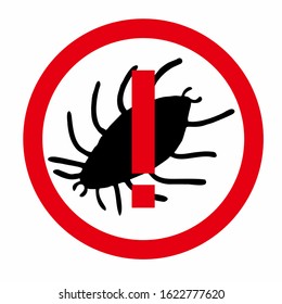 Virus warning in red circle isolated background