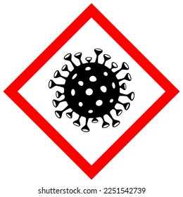 Virus warning safety sign on white background, infectious bacterium vector medical security illustration, infected area danger zone