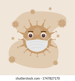 Virus wear mask surround by virus icons. Corona virus. Medical concept. Covid-19. Protect.