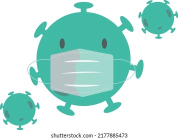 Virus wearing medical mask. Vector illustration 