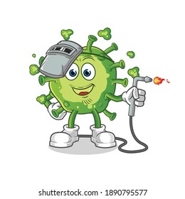 virus welder mascot. cartoon vector