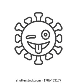 Virus winking face with tongue line icon. linear style sign for mobile concept and web design. Funny coronavirus emoticon outline vector icon. Symbol, logo illustration. Vector graphics