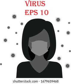 Virus, woman in white medicine mask. Corona virus, transparent background, logo, icon.