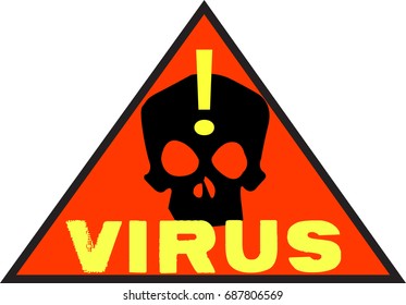 Virus word text logo Illustration. Danger skull concept isolated flat vector. Transparent.