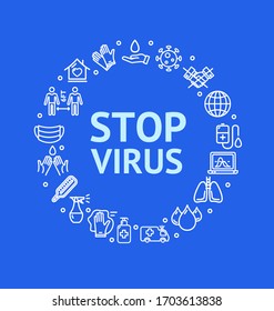 Viruse Stopp signiert runde Design Vorlage Thin Line Icon Concept Banner Frame oder Border for Text. Vektorillustration