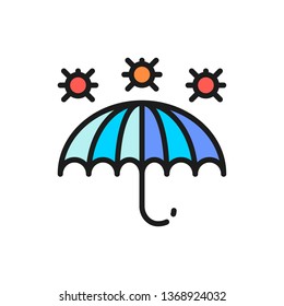 Viruses attack, data protection, antivirus, cyber security flat color line icon.