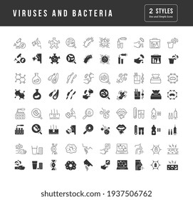 Viruses and Bacteria. Collection of perfectly simple monochrome icons for web design, app, and the most modern projects. Universal pack of classical signs for category Medicine.