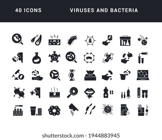 Viruses and Bacteria. Collection of perfectly simple monochrome icons for web design, app, and the most modern projects. Universal pack of classical signs for category Medicine.