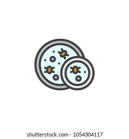 Viruses and bacteria filled outline icon, line vector sign, linear colorful pictogram isolated on white. Bacteria in a petri dish symbol, logo illustration