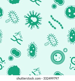 Viruses and Bacteria, Germs microorganism pattern. Vector Illustration