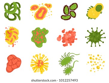 Viruses and bacteria set with science symbols flat isolated vector illustration 