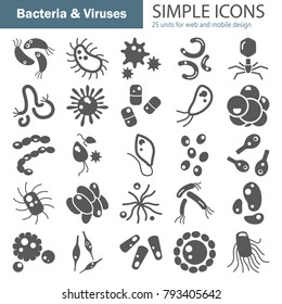 Viruses and bacterias simple icons set for web and mobile design