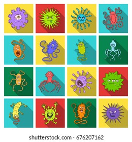 Viruses and bacteries set icons in flat style. Big collection of viruses and bacteries vector symbol stock illustration