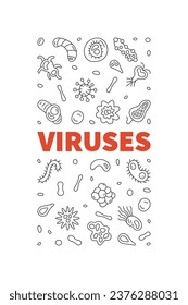 Das Virusskonzept umreißt vertikale Banner, die mit linearen bakteriellen Symbolen hergestellt werden. Vektorgrafik