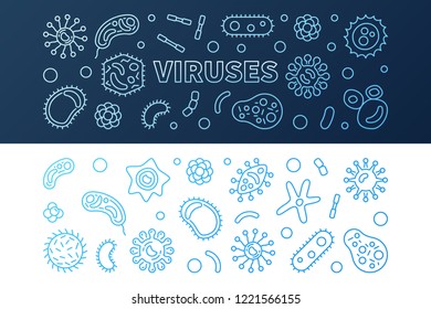 Viruses creative blue horizontal banners - vector concept illustration in thin line style