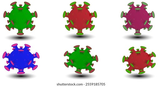 Viruses, germs and bacteria, microorganism types. Illness or disease microscopic cells and infection, microbes and antibodies. Dangerous pathogen, microbiology. Vector isolated illustration