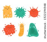 Viruses kawaii illustration set. Cute cartoon characters of bacterial infection and microbe isolated on white background. Disease causing elements. For concept, design, children book and promotion
