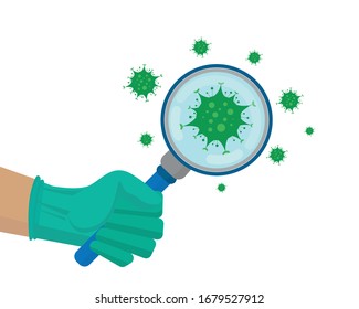 viruses observed with a magnifying glass. Virus, banner, graphic, vector.