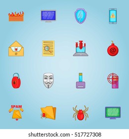 Viruses on computer icons set. Cartoon illustration of 16 viruses on computer vector icons for web