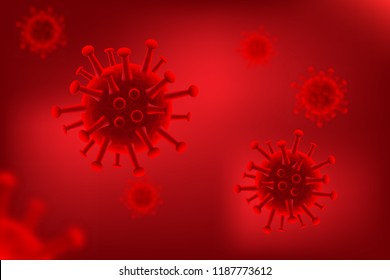Viruses on red background. Vector horizontal medicine template background