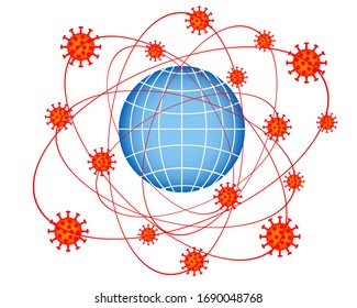 Viruses revolve around the earth in their orbits. Coronavirus image