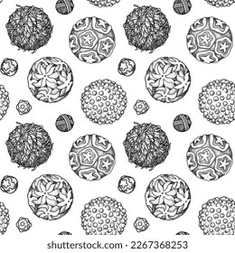 Viruses seamless patten. Scientific hand drawn vector illustration in sketch style. Microscopic microorganisms