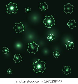 Viruses seamless pattern on a black background. Viruses microscope view vector illustration endless pattern.