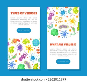 Viruses types mobile app and banner template set